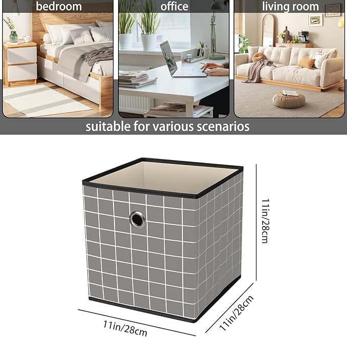 Foldable Storage Cubes Bins, Grey grid