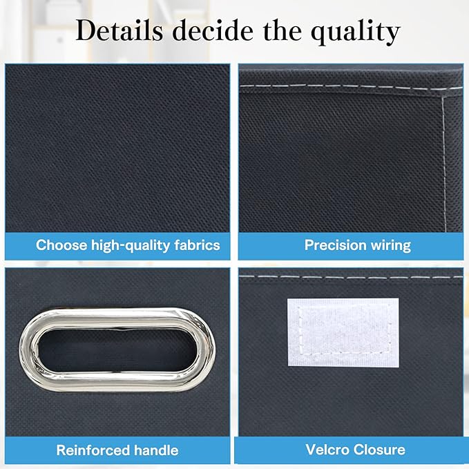 STOREONE Fabric Storage Cube Bins Foldable Organizer Container Collapsible Basket with Lids and Metal Handles, for Home, Bedroom, Closet 6 Pcs (Grey)