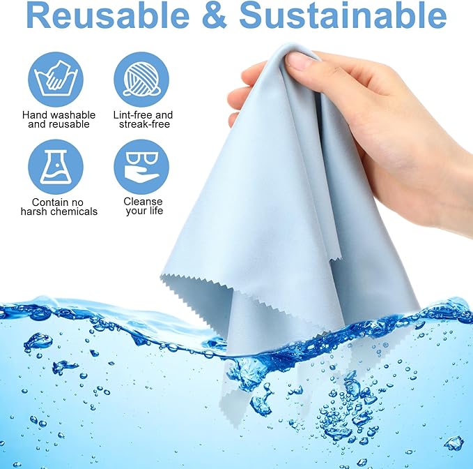 Frienda 12 Pack Large Microfiber Glass Cleaning Cloths 12 x 12 Inch Oversized Sunglasses Cleaning Cloths for Electronics Glasses Screens and Lenses(Blue,Light Gray,Black)