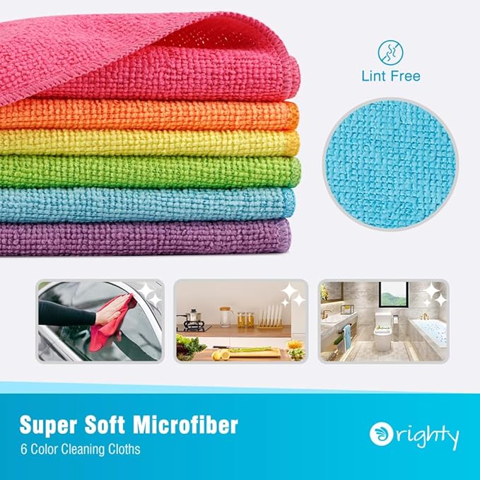Orighty Microfiber Cleaning Cloth Pack of 60, Microfiber Towels for Cars, Highly Absorbent Car Cleaning Supplies, Lint Free Cloths Clean Rags for Car Care, House, Kitchen, 12x12 inch