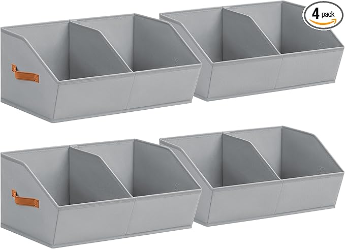 Homsorout Closet Organizers and Storage Bins - 4 Pack Collapsible Divided Trapezoidal Cube Storage Bins Baskets For Organizing Clothes Blankets,Toys, Books, Towels(Light Grey)
