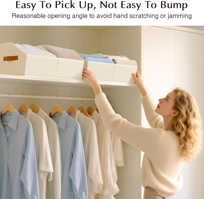 Homsorout Closet Organizers and Storage Bins - 8 Pack Collapsible Divided Trapezoidal Cube Storage Bins Baskets with Orange Handle for Organizing Clothes Blankets, Toys, Books, Towels(Beige)