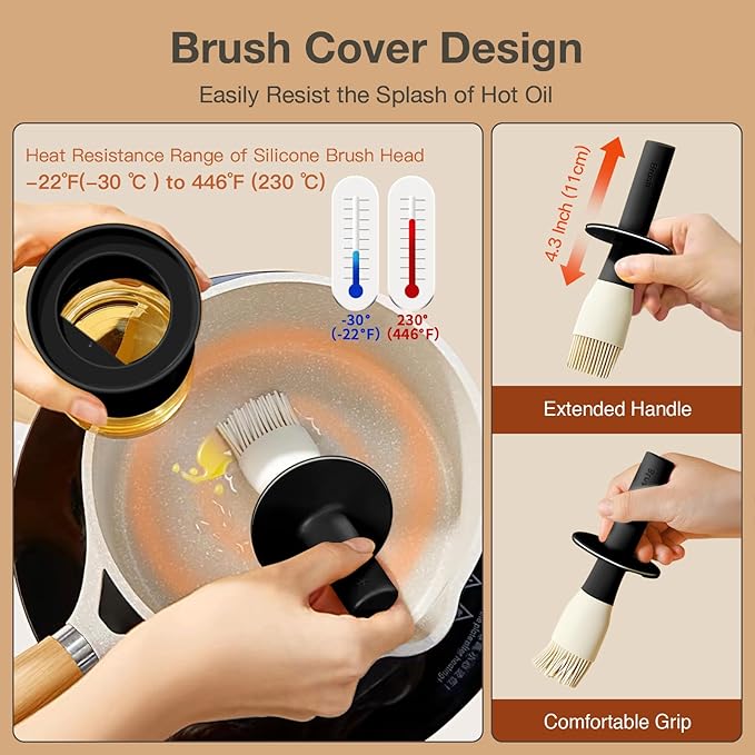 YARRAMATE 2pcs 300ml / 10oz Oil Dispenser with Brush - Glass Oil Dispenser for Kitchen with Silicone Heat Resistant Brush for Oil and Sauce Cooking BBQ Grill Frying - Black&Green