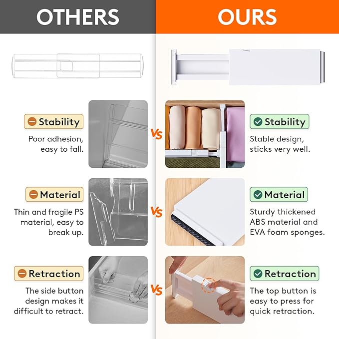 18 Pack Drawer Dividers 4" High 28-43.5cm/11-17" Adjustable Drawer Organizer