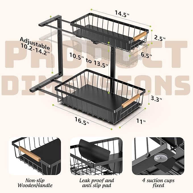 Under Sink Organizer and Storage, Slide Out Under Cabinet Storage Pull Out Sink Shelf Cabinet Storage Shelves, Undersink Organizers for Kitchen Bathroom Cabinet