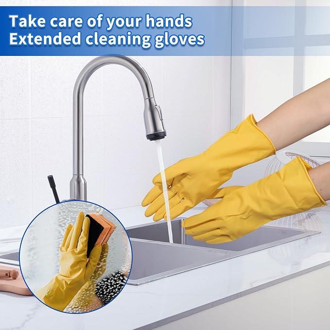 35QT Side-Press Mop Bucket and Wringer Combo on Wheels, Yellow,Including One Heavy Duty Industrial Mop and One Set Large Rubber Cleaning Gloves