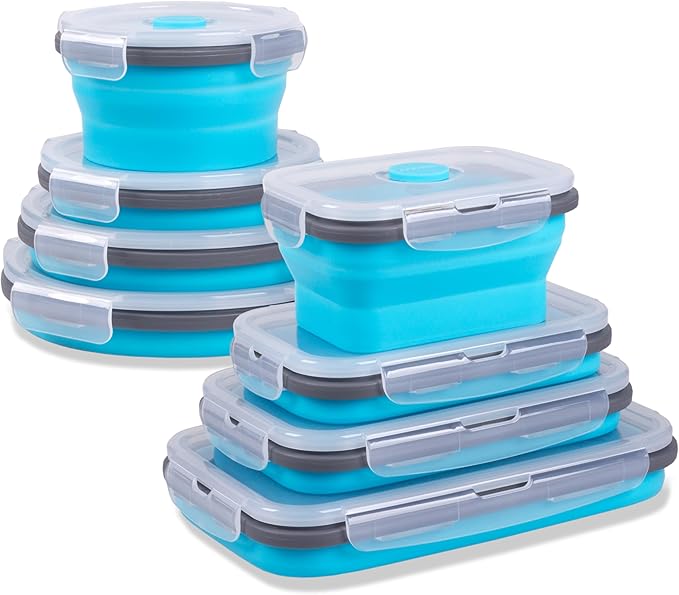 8 Pack Collapsible Food Storage Containers with Lids, Silicone Collapsible Food Containers, Collapsible Storage Containers Sets for Snack Camping RV