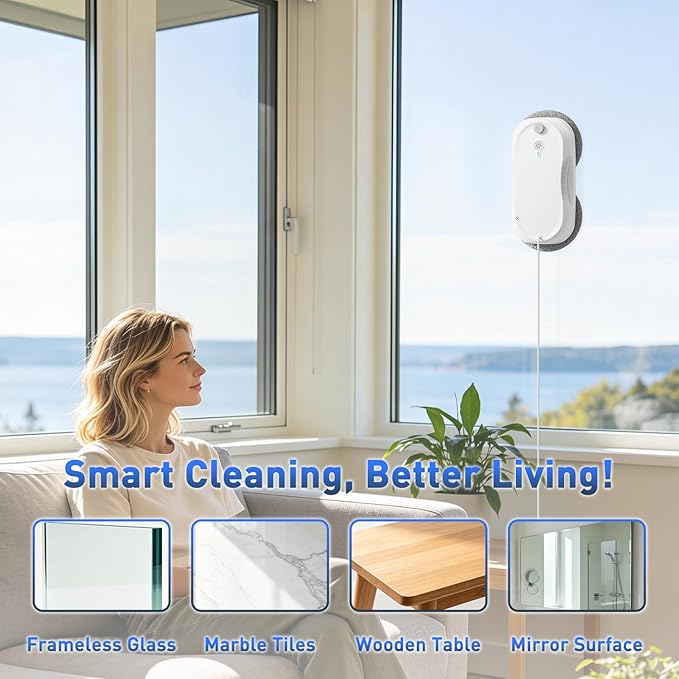 KKI Window Cleaning Robot,Upgraded Window Cleaner Robot, Auto-Dual Spray, Max 3200pa,3 Cleaning Modes & Edge Detection