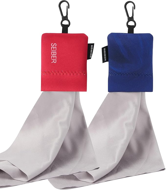 SEIBER Eyeglass Cleaning Microfiber Cloth,7 x 7 inch Glasses Cloth for Sunglasses,Laptops, Cameras,Screen- with Neoprene Pouch,Self-Closing Bottom(2PCS,RedBlue)