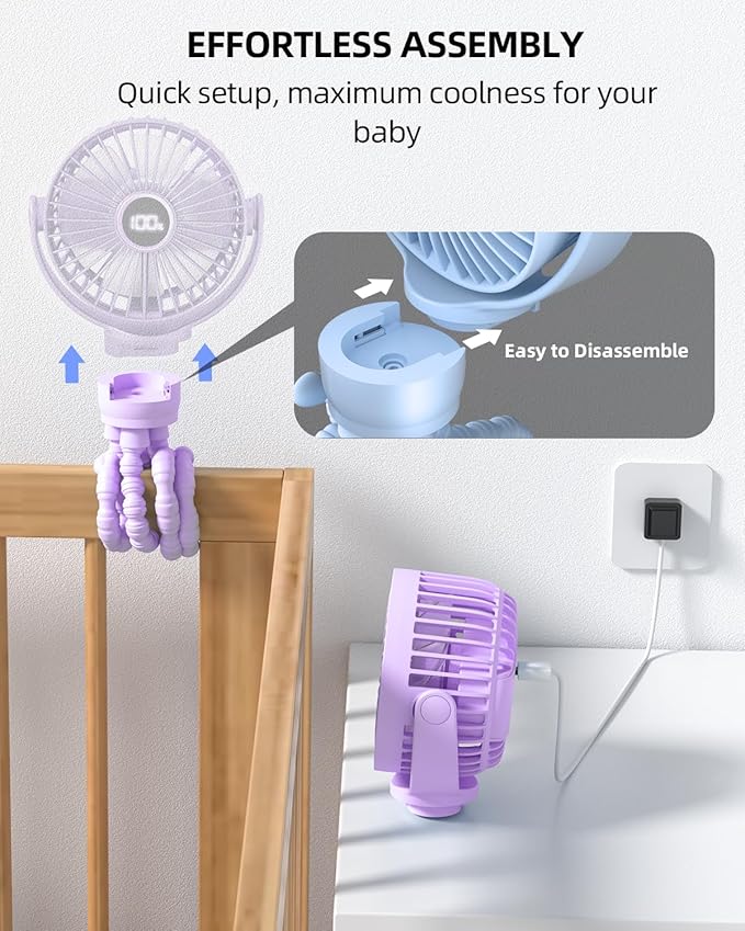 buywoo Portable Stroller Mini Fan, Small Rechargeable Personal Fan, Travel Essentials for Baby, Wagon, Car Seat, Treadmill