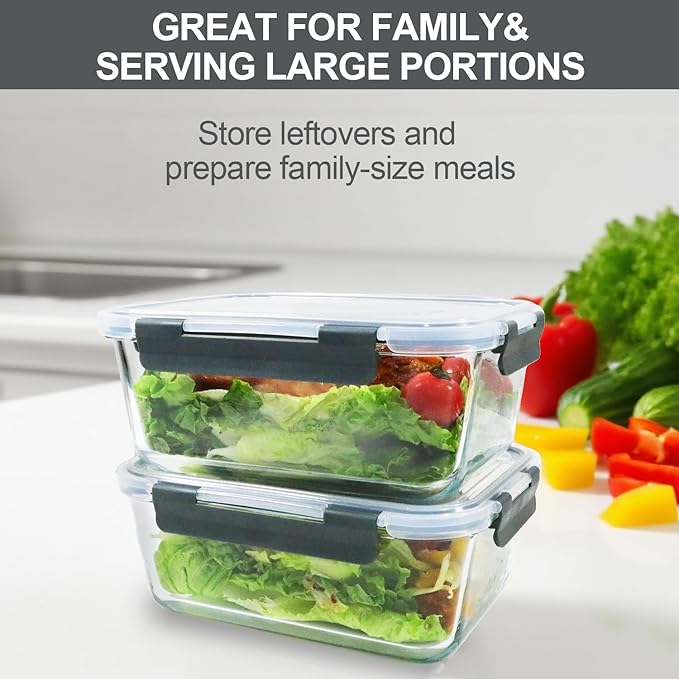 M MCIRCO 67.4oz(8.3 cup), 33.8oz(4.2 cup)& 18.6oz(2.1 cup) Extra Large Glass Food Storage Containers Set with Lids