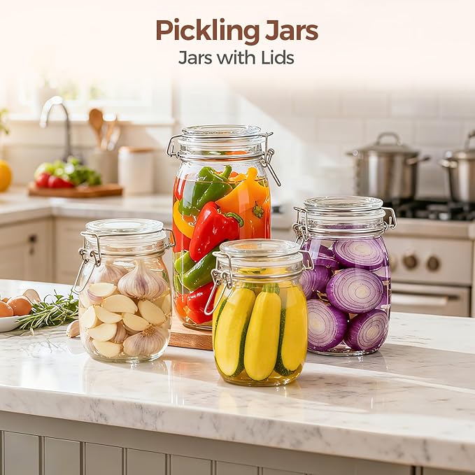 ComSaf 71oz Glass Canisters with Airtight Clamp Lids (Set of 3), 2.1L Large Fermentation & Pantry Jars for Bulk Food Storage, Ideal for Flour, Sugar