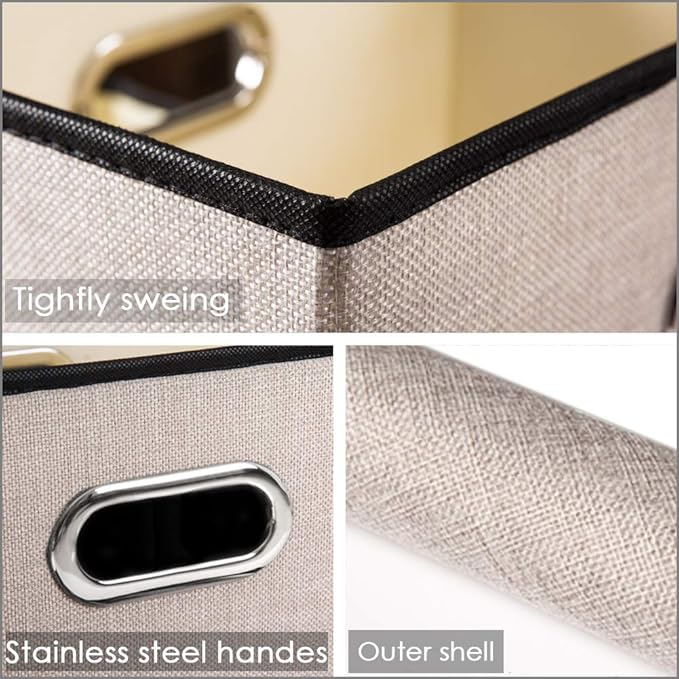 Foldable Storage Bin with Lid [3-Pack] Linen Fabric Decorative Storage Box