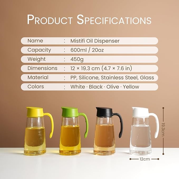 Mistifi 600ml Oil & Vinegar Dispenser Bottle, Glass Sprayer and Olive Oil Dispenser Bottle Set, Glass Oil Sprayer for Cooking, Air Fryer, Kitchen Oil Bottle Set (Oil spray set Black)