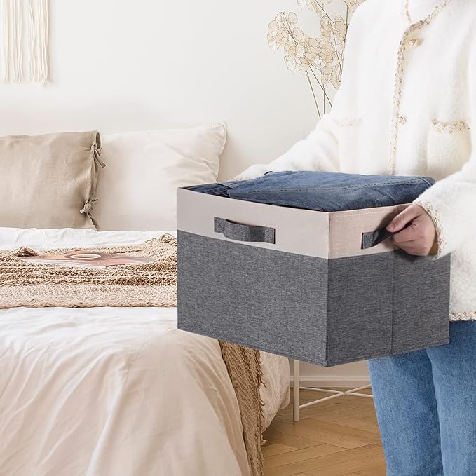 Large Fabric Storage Bins for Shelves with 3 Handles