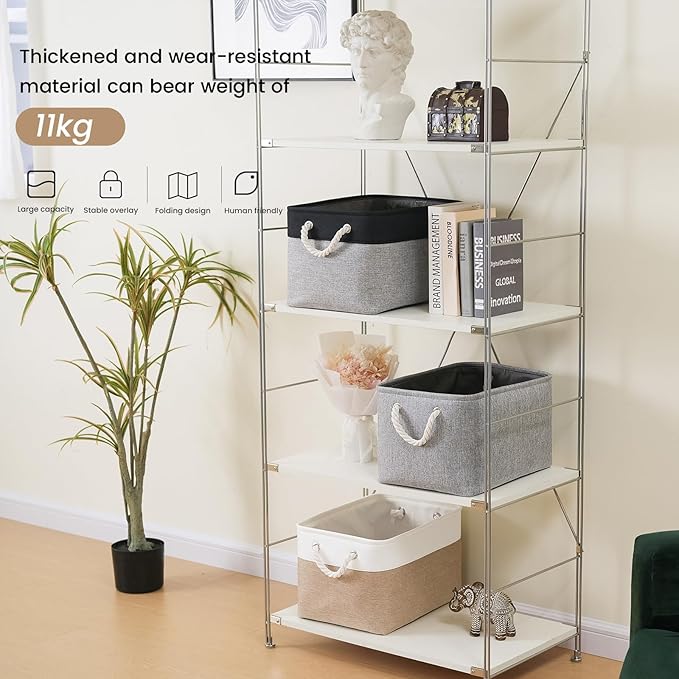 Large Storage Baskets- 15x11x10 inch Storage Bins for Shelves and Closet Organizing, Foldable Fabric Bin for Home Organization Clothes and Laundry