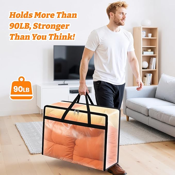 4 Pack Clear Clothes Storage Bags, Moving Bags, 90L