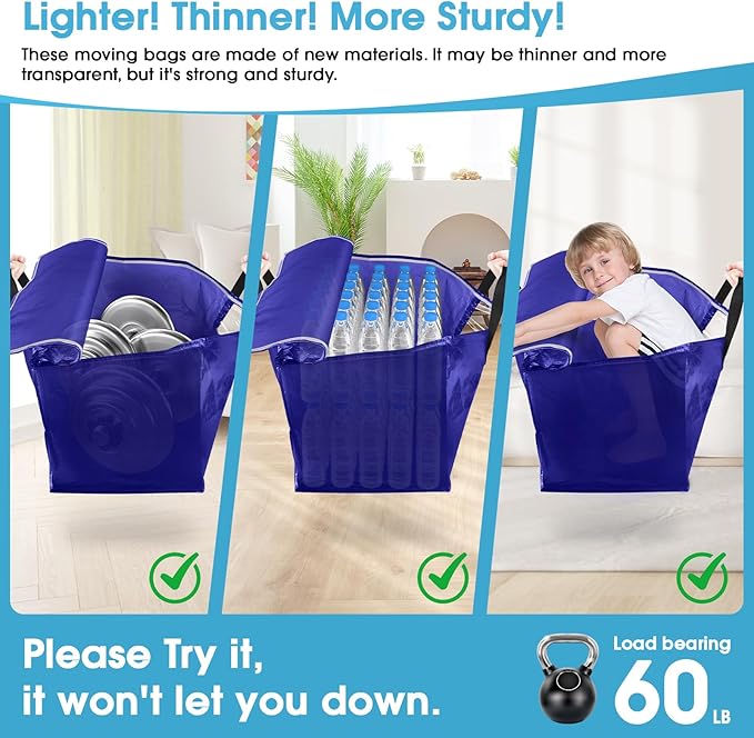 4 Pack Moving Bags with Clear Window, Blue,24 Gallon