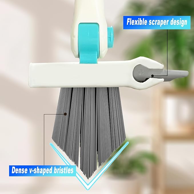 Grout Brush with Long Handle V Shape Floor Scrub Brush Stiff Bristle Grout Scrubber for Cleaning Bathroom Garage Kitchen Wall Tub Tile (1, White)