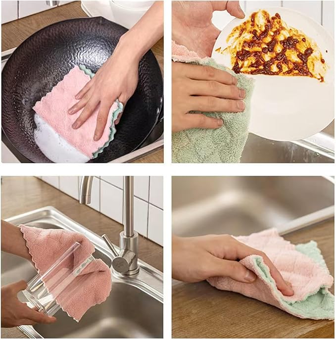 20 Pack Kitchen Dish Cloths Dish Towels, Super Soft and Absorbent Coral Fleece Cloth, Coral Velvet Microfiber Cleaning Cloth, Nonstick Oil Washable Fast Drying Dish Rags for Clean Table, Dish, Glass.