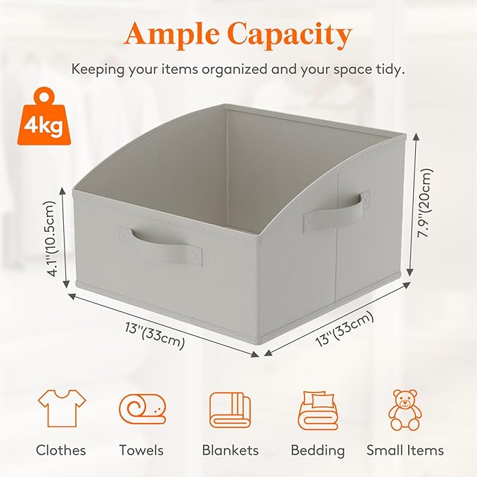 Lifewit Trapezoid Closet Storage Bins for Shelf, 6 Packs Non-woven Closet Organizer Baskets with Handles