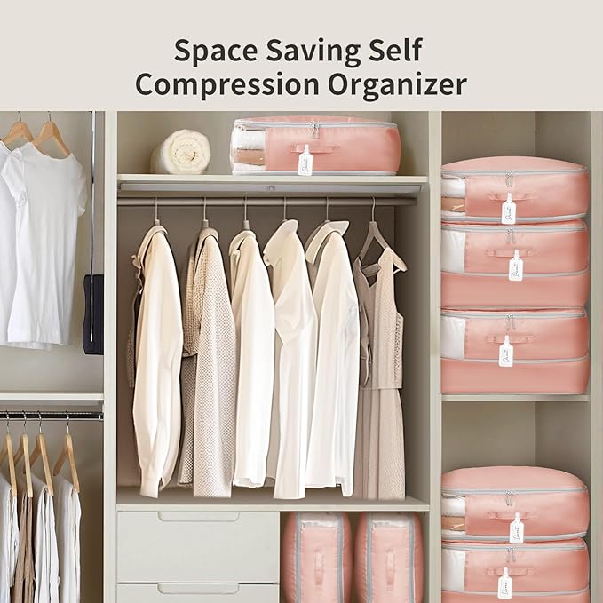 DIMJ Comforter Storage Bag 6 Pack - Blanket Storage Organizer Compression Bags, Large Capacity Ultra Space Saving Self Compression Organize for Bedding, Pillow, Duvet, Sheet Storage with Zipper Window