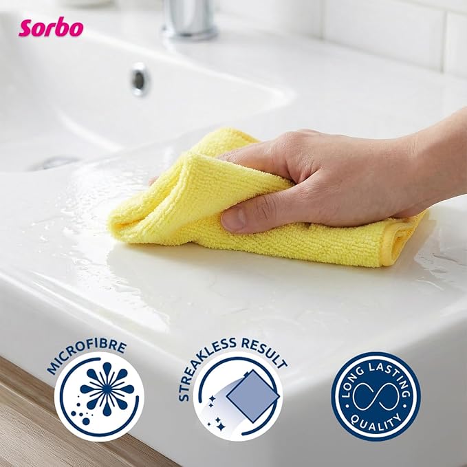Sorbo Pack of 6 Microfibre Cleaning Cloths, Multipurpose Cleaning Towels, Streak-Free, Super Absorbent and Washable Cloth Duster Suitable for Car Cleaning, House, Kitchen, Windows, 40 x 40 cm