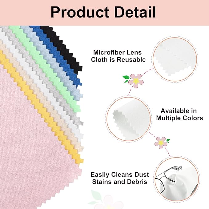 uxcell 6 Pcs Microfiber Cleaning Cloth for Glasses, 8 x 8 Inch Eyeglass Cleaning Cloth, Glasses Cleaner Wipes for Electronics Lenses Screens Cameras Cell Phones, Light White