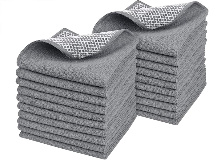 SINLAND Microfiber Dish Cloth Dish Rags for Washing Dishes Best Kitchen Cloths Cleaning Cloths with Poly Scour Side 12Inchx12Inch 20Pack Grey