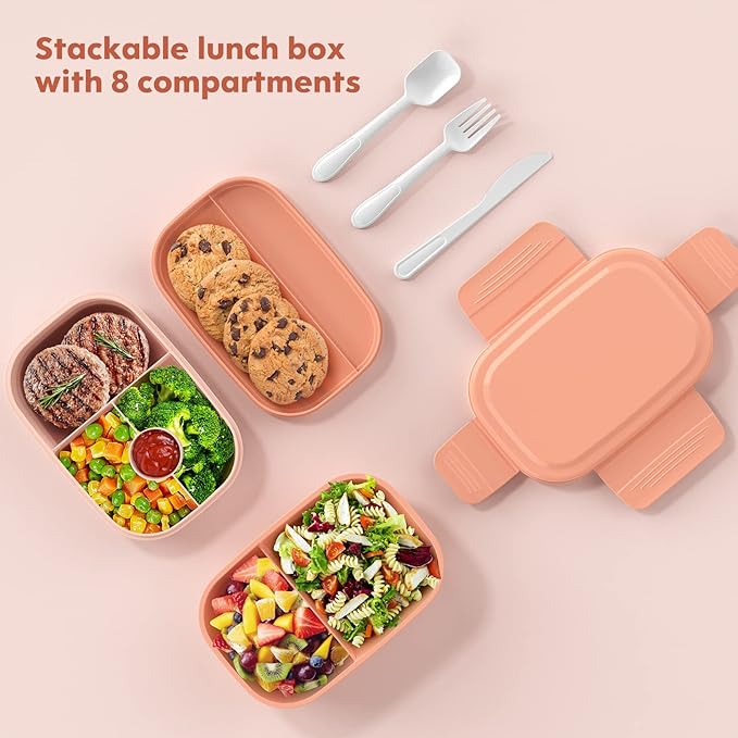 HOMETALL Bento Box Adult Lunch Box,3 Stackable Bento Lunch Containers for Adults/Kids, Modern Minimalist Design Bento Box with Utensil Set