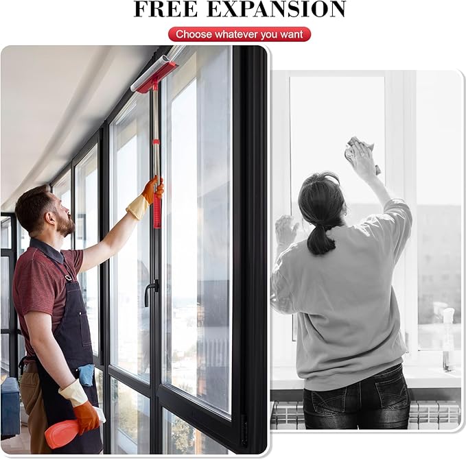 Window Squeegee with 15.7"-27.5" Retractable Stainless Steel Handle, 2-in-1 Windshield Cleaner Tool for Cars, Trucks, Glass Doors, Shower Glass