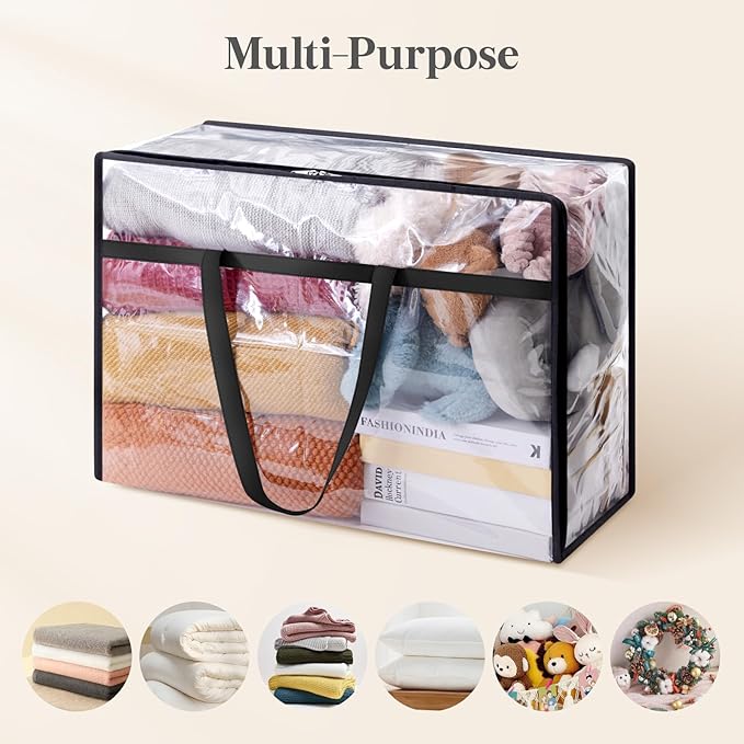 6 Pack Clear Clothes Storage Bags, 60L Plastic Blanket Storage Bag
