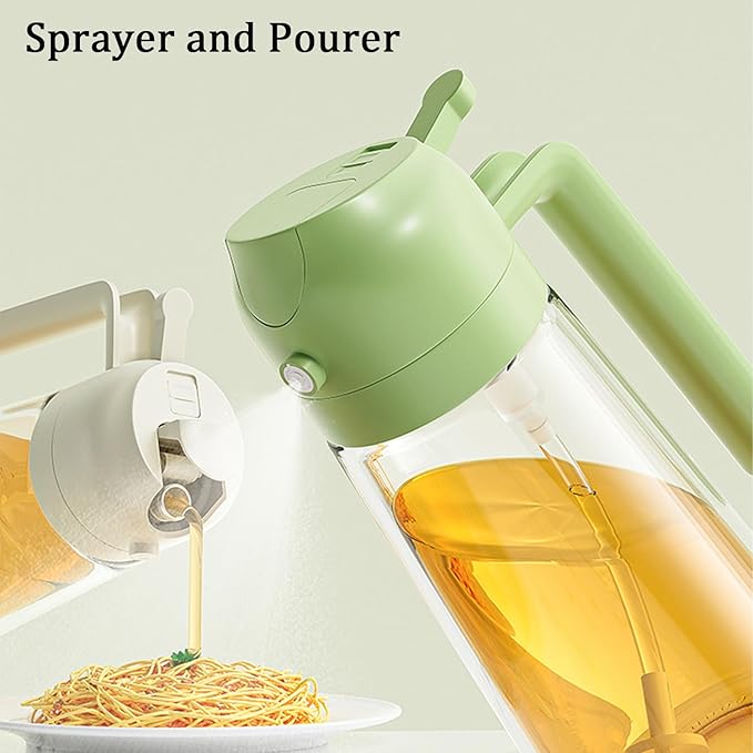 2 in 1 Oil Dispenser and Oil Sprayer, Oil Dispenser for Kitchen Spray, 2 in 1 Glass Oil Sprayer & Dispenser for Cooking, Cooking Oil Sprayer and Pourer (Green)