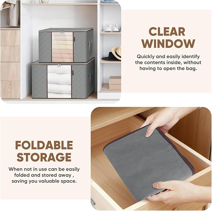 2 Pack Clothes Storage Bags, 16 Gallon Storage Containers with Reinforced Handle