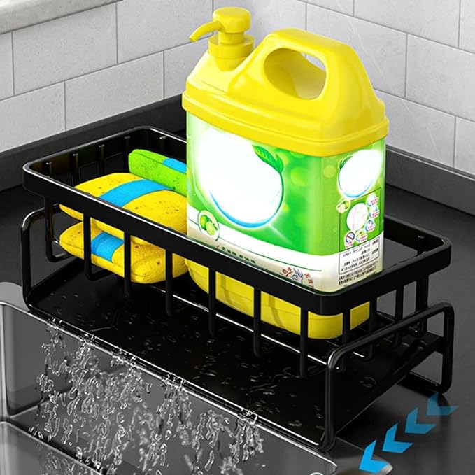 Sink Sponge Holder, Rustproof 304 Stainless Steel Kitchen Caddy Sink Organizer with High Brush Holder,Kitchen Sink Organizer for Sponge,Dish Brush,Soap Dispenser
