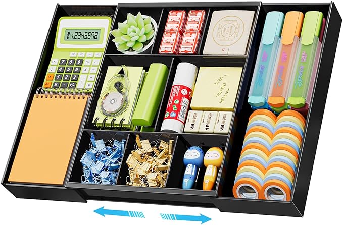 Marbrasse Expandable Desk Drawer Organizer, Clear Plastic Drawer Organizer Tray with 10 Adjustable Compartments, Desk Organizers and Accessories