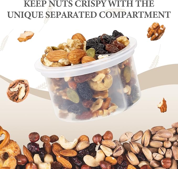 SOLIGT 2 Pack Overnight Oats Containers with Lids, Folding Spoons and Divided Compartments for Fruit & Nuts