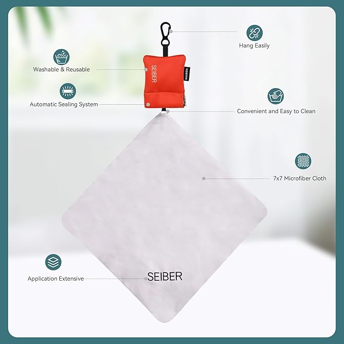 SEIBER Microfiber Lens Cloth Screen Cleaner - Lens Cleaner with Neoprene Pouch | 7 x 7 inch Microfiber Cleaning Cloths for Glasses,Laptops, Cameras| Self-Closing Bottom(2PCS,OR), Orange