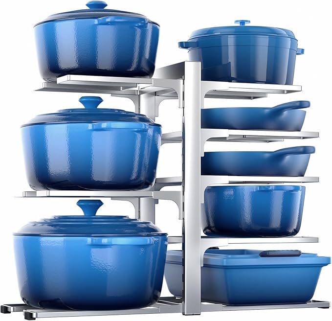 Pots and Pans Organizer Rack for Cabinet, Silver