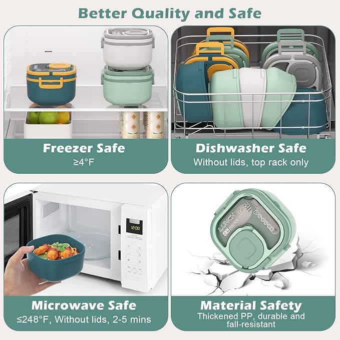 PEDECO Double-Layer Bento Lunch Box for Kids & Adults with Removable Stainless Steel Dividers,Dressing Container,BPA-Free,Dishwasher Safe