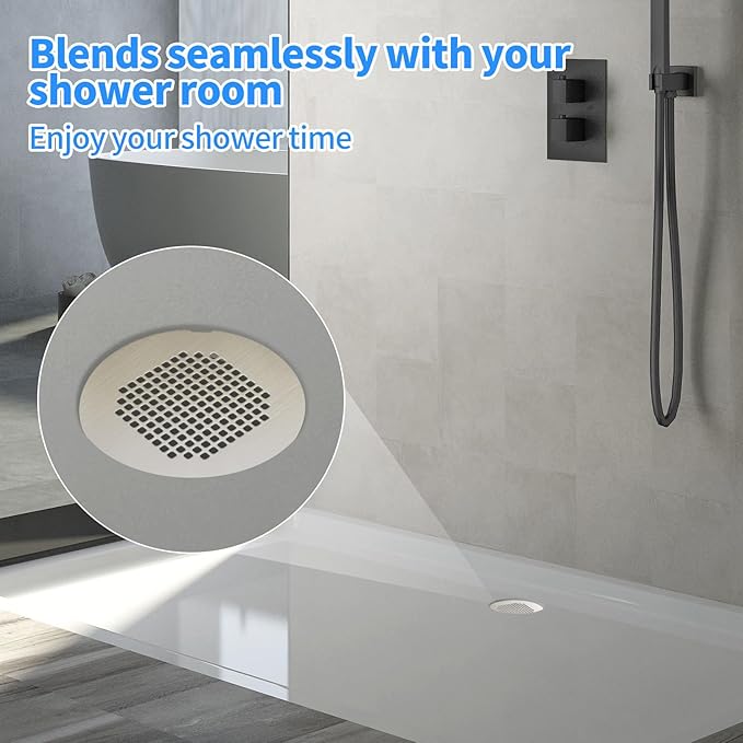 Shower Drain Cover, Shower Drain Hair Catcher Snap-in Replacement Strainer, Brushed Silver Round Grate