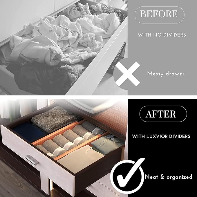 Expandable Bamboo Drawer Dividers 8 pack with labels(17"-22") Drawer Organizer
