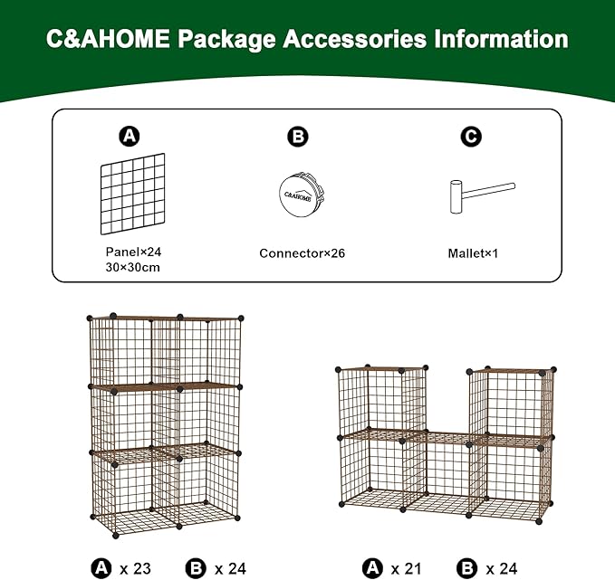 Wire Cube Storage, 6, Cube Organizer Metal C Grids, Brown UWCS3006R