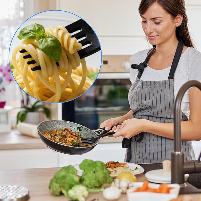 KINBOM 2pcs Silicone Cooking Forks, Heat Resistant Flexible Nonstick Blending Fork Multifunctional Kitchen Utensils for Mixing Stirring Mashing Whisking (Black)
