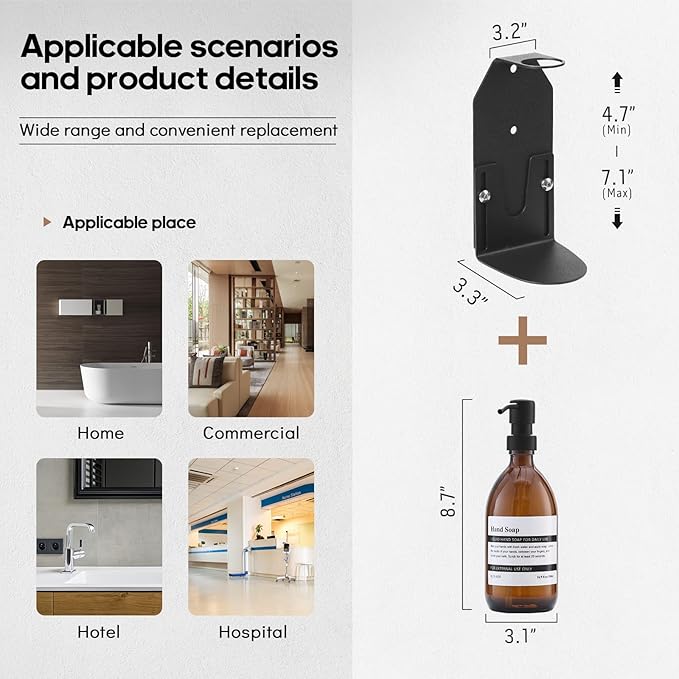 Wall Mount Soap Dispenser Holder with Adjustable Tray, 304 Stainless Steel Rustproof Shower Dispenser Holder for Refillable Bottles (Single)