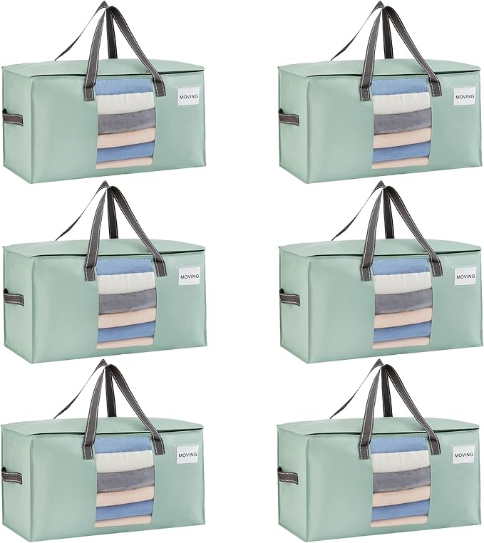 6 Pack Heavy Duty Moving Bags, Light Green Matte, 6 Pack