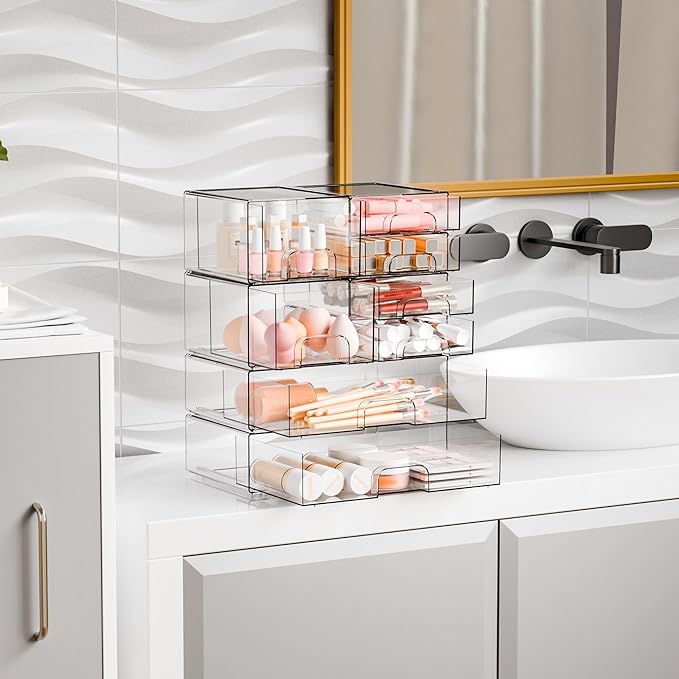 8 Pack Clear Stackable Storage Drawers, Acrylic Drawer Organizer for Medicine