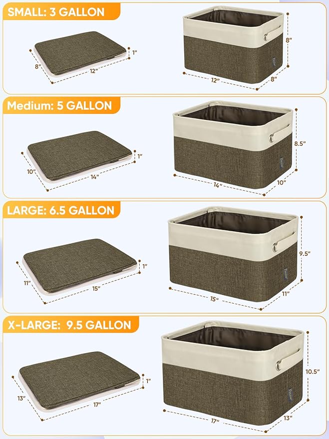 2 Pack Fabric Closet Storage Bins for Shelves, Brown, 17''x13''x10.5''