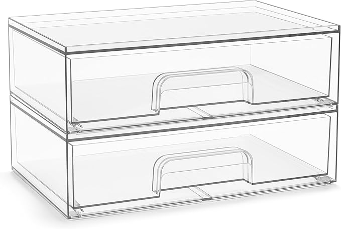 Sorbus Acrylic Storage Containers - 2 Pack, Stackable Storage Bins Set for Bathroom Organization - Clear Acrylic Drawer Organizers - Makeup Case Pull-Out Drawers (12.1’’ Wide)