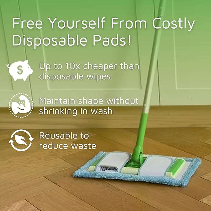 Reusable Mop Pad for Swiffer Sweeper Mop, 12.5'' Microfiber Mop Pad Refill Washable for Hard Floor Baseboard Cleaning, Wet/Dry Cleaning Pad, 6 Pack